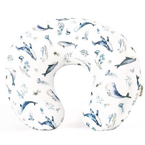 Reversible Nursing Pillow Cover, Ultra Soft Stretchy Minky Removable Nursing Covers Fitted for Breastfeeding Pillows Snug and Safe, Sea Fish