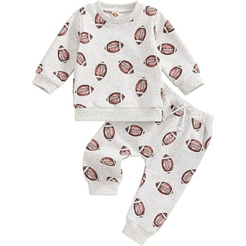 Infant Baby Boy Outfits Football Print Sweatshirt Top with Elastic Pant 2Pcs Toddler Fall Winter Clothes Set