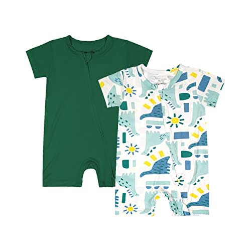 Teach Leanbh Baby Boys Girls 2 Pack Bamboo Viscose Pajamas 2 Way Zipper Short Sleeve Romper Jumpsuit Sleep and Play