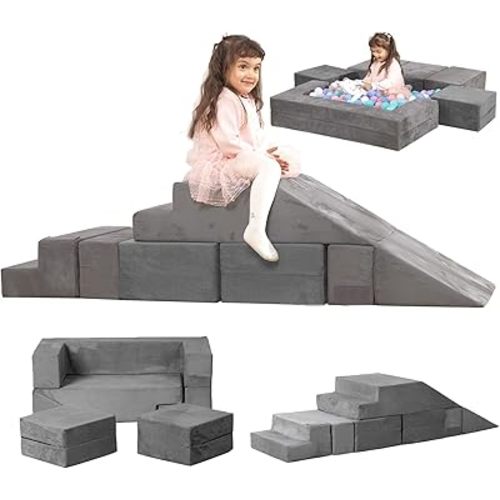 Kids Play Couch Foam Climbing Blocks for Toddlers Sofa Convertible Climbing Toy for Creative Child Girls and Boys Climber Playroom Furniture (Grey)