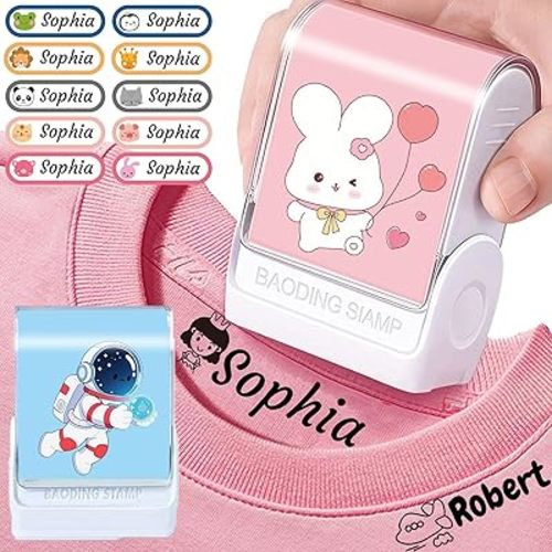 Name Stamp for Clothing Kids Waterproof,Clothing Labels,Clothes Labels for Kids,Name Tags for Clothes,Name Stamp for School Supplies,6 Replaceable Cartoon Stickers