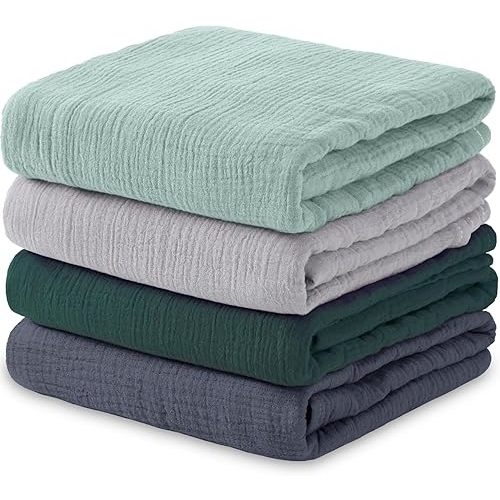100% Muslin Cotton Swaddle Blanket, Muslin Swaddle Blankets for Unisex, 4 Pack Skin-Friendly and Breathable Baby Blankets, 47 x 47 inches