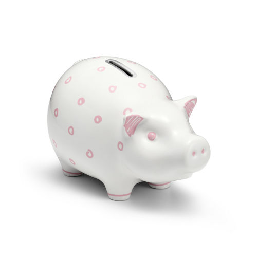 Dot Piggy Bank in Earthenware with Pink Accents