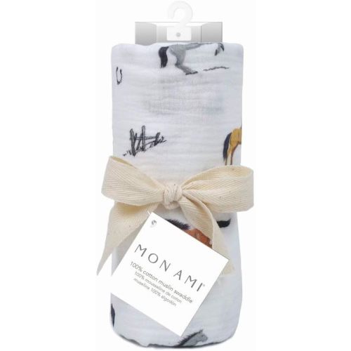 MON AMI ‘Chantilly’ Cotton Muslin Swaddle Blanket – 47”, Baby Essentials, Neutral Receiving Blanket for Newborns, Baby Swaddle Wraps for Boys,Girls