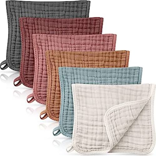 Irenare 6 Pieces Large 20 x 10 Inch Muslin Burp Cloths Multi-Colors Muslin Washcloths Baby Burping Cloth Diapers 6 Absorbent