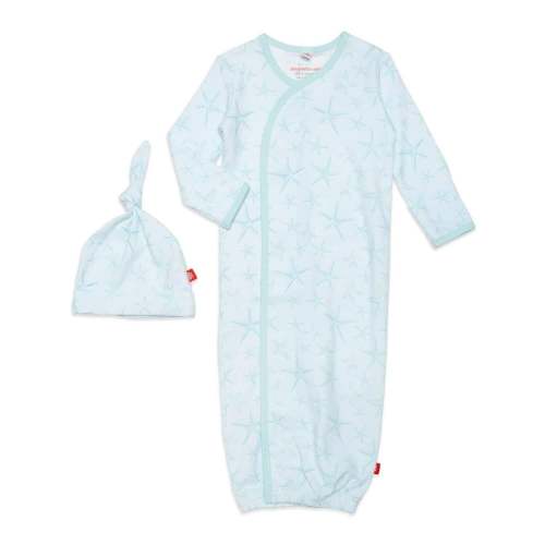 shine bright like a starfish organic cotton magnetic open bottom gown + hat set (NB-3 Months)