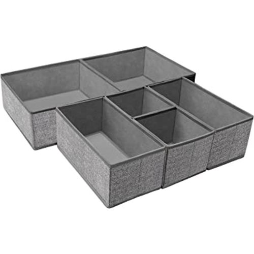 Criusia Underwear Drawer Organizer, 6 Set Foldable Underwear Drawer Organizer and Closet Dividers,Storage Box for Clothes, Socks, Underwear (6 Bins) (Light Grey)