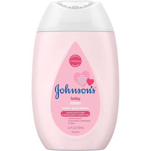 Johnson's Moisturizing Mild Pink Baby Lotion with Coconut Oil for Delicate Baby Skin, Paraben-, Phthalate- & Dye-Free, Hypoallergenic & Dermatologist-Tested, Baby Skin Care, 3.4 Fl. Oz