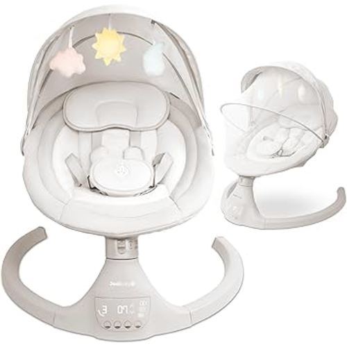 Jool Baby Nova Swing for Newborns - Electric Motorized Infant Swing, Bluetooth Music, 10 Preset Melodies, Remote (Updated Model, Stone)