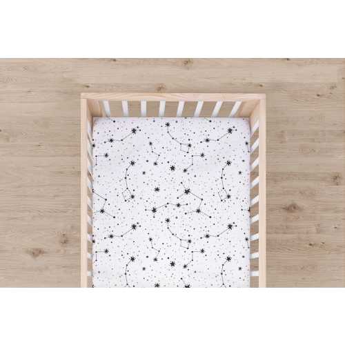 Constellation Crib Sheet, Star Fitted Crib Sheet, Black and White Baby Bedding, Mini Crib Sheet, Monochrome Crib Bedding, Space Nursery