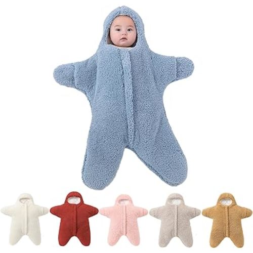 Baby Starfish Onesie, Newborn Starfish Swaddle Bag, Infant Winter Sleeping Sack for Newborn Baby Boys Girls (Blue, 0-3 Months)