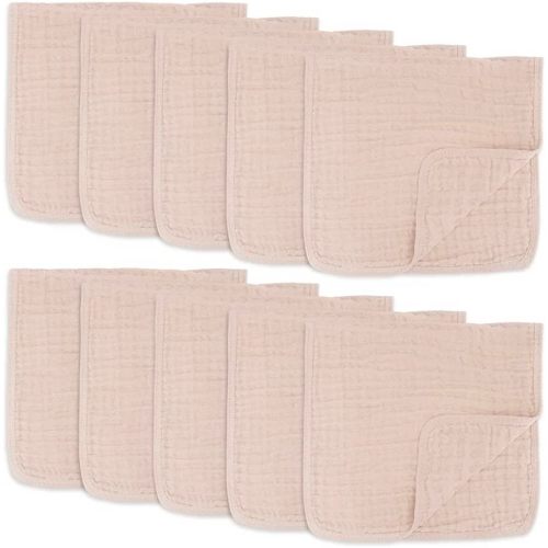 Muslin Burp Cloths Large 100% Cotton Hand Washcloths 6 Layers Extra Absorbent and Soft by Comfy Cubs (Blush, 10-Pack, 20" X10" )