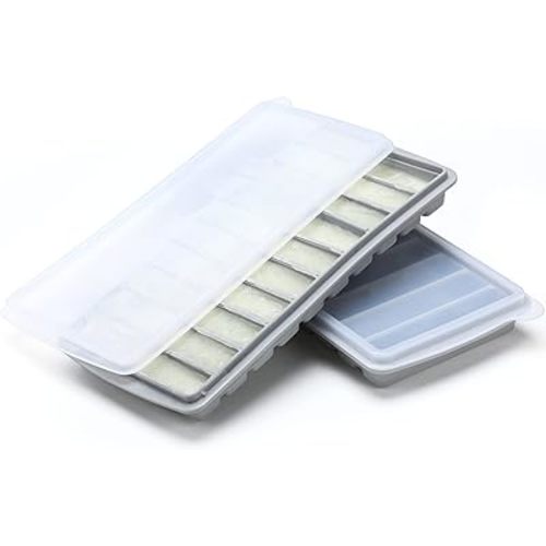 Eaasty 2 Pieces Breastmilk Storage Container Baby Food Milk Silicone Freezer Trays with Lid Breastmilk Freezer Tray Organizer Ice Trays Silicone Breastmilk Storage Bag Tray 10-1 oz Bars (Gray)