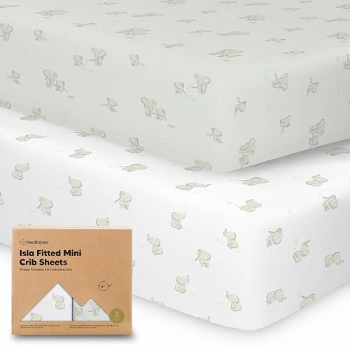 Pack and Play Sheets Fitted - 2-Pack Mini Crib Sheets for Pack N Play Mattress, Soft & Cozy, Neutral Toddler Playard Bedding, Snug Fitted Mini Baby Crib Mattress Cover Set for Boys, Girls (Elly)
