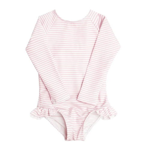 girls light pink stripe rashguard one piece – minnow