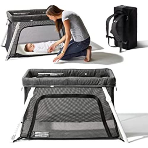 Guava Lotus Travel Crib with Lightweight Backpack Design | Certified Baby Safe Portable Crib | Folding Play Yard with Comfy Mattress | Portable Playpen for Babies & Toddlers | Compact Baby Travel Bed