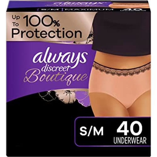 Always Discreet Boutique, Incontinence & Postpartum Underwear for Women, Disposable, Maximum Protection, Peach, Small/Medium, 20 Count x 2 Pack (40 Count total)