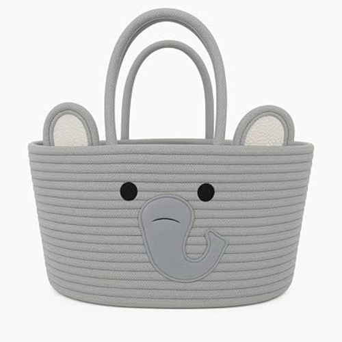 Animal Basket, Baby Laundry Basket, Baby Gift Basket, Baby Shower Basket, Baby Diaper Caddy Organizer, Nursery Storage Bin Hamper, Easter Basket, 14"D x 10"W x 8"H (Elephant)