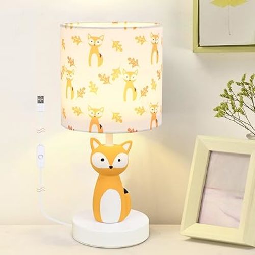Lampwell Fox LED Table Lamp with USB Port DC5V,Orange Kids Table Lamp,Night Light for Kids Room,Nursery,Bedroom,Kitchen Counter,Gameroom,Φ5.91×H12.88IN,Hand-Made