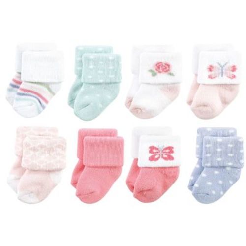 Hudson Baby Basics Infant Baby Cozy Terry Socks 8-Pack, Fluttering Pastels, 0-6 Months