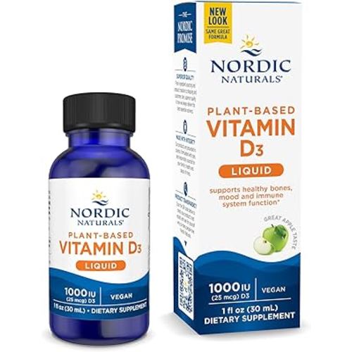Nordic Naturals Plant-Based Vitamin D3 Liquid - 1 oz - 1000 IU Vitamin D3 - Healthy Bones, Mood & Immune System Function - Non-GMO, Vegan - 60 Servings