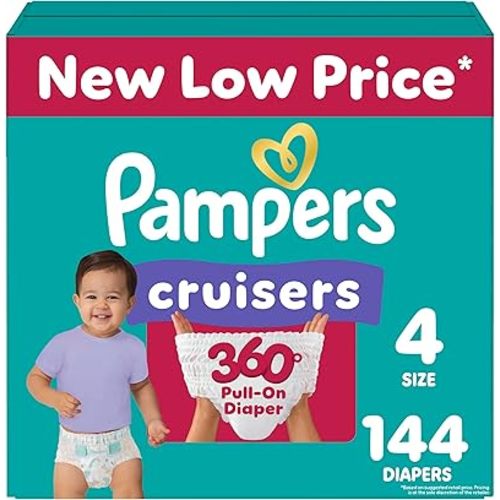 Pampers Diapers - Cruisers 360 - Size 4, 144 Count, Babyproof up to 100% Leakproof Pull-On Diaper