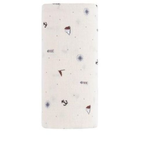 Ely's & Co. Cotton Printed Nautical Collection - Muslin Swaddle (Ivory)