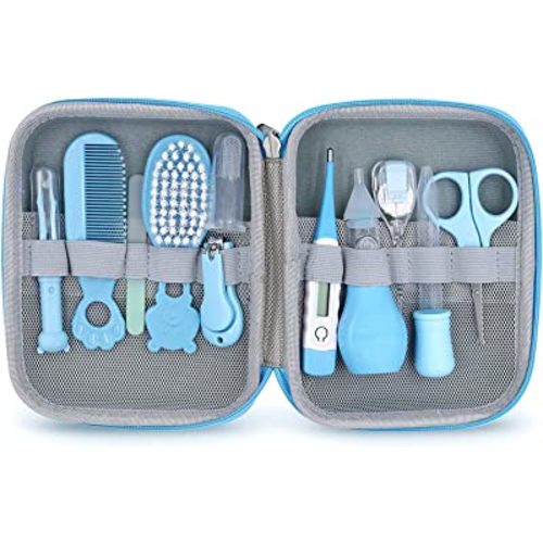 Baby Grooming Kit, Portable Baby Safety Care Set with Hair Brush Comb Nail Clipper Nasal Aspirator etc for Nursery Newborn Toddlers Infant Girl Boys Keep Clean (11 in 1 Blue)