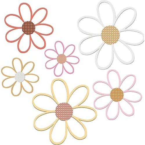 Thyle 6 Pcs Daisy Wall Decor Wooden Daisy Wall Art Flowers Signs Hanging Plaque for Home Nursery Bedroom Farmhouse Bathroom Decorations Housewarming Gifts (Multicolor)