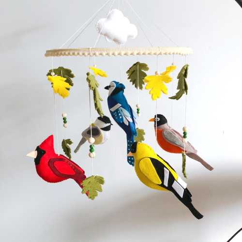 Birds Baby Mobile - American Birds Baby Nursery Crib - Woodland Baby Mobile