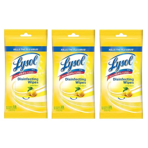 Lysol Disinfecting Wipes To-Go Pack, Lemon Scent, 15 Count (Pack of 3)