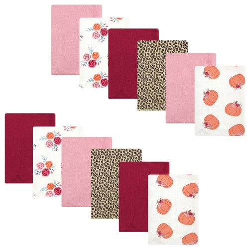 Hudson Baby Infant Girl Cotton Flannel Burp Cloths Bundle, Cutest Pumpkin, One Size - Cutest Pumpkin - One Size