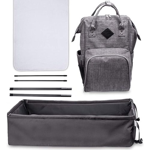 TeloTravel Diaper Bag with Bassinet Combo - Portable Backpack Organizer with Multiple Compartments & Removable Bassinet - Made with Durable Fabrics, Zippers and Comfortable Straps & Handles - Grey