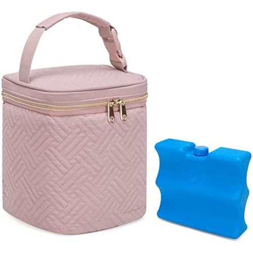 Fasrom Breastmilk Cooler Bag with Ice Pack Fits 4 Large Baby Bottles up to 9 Ounce, Insulated Baby Bottle Bag for Nursing Moms Daycare or Travel, Easily Attaches to Stroller, Pink (Patent Pending)