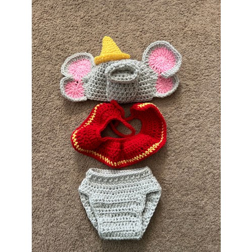 Crocheted Circus Elephant Costume/Dumbo costume/Dumbo Baby Set/ Newborn to 12 months/made to order