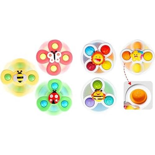 ALASOU 6 PCS Suction Cup Spinner Toys(3 Farm+3 Star) for Infant and Toddlers