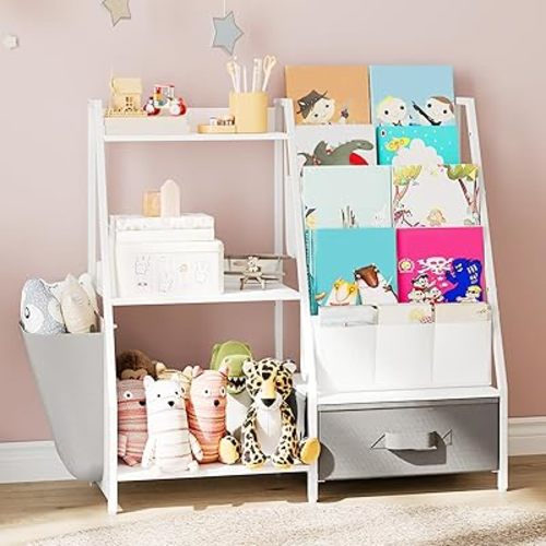 HOOBRO Kids Bookshelf and Toy Storage, 3-Tier Bookshelf for Kids, Sling Kids Bookcase, Toy Storage Organizer, Baby Toddler Bookshelf for Kids Room, Playroom, Nursery, White WT134CW01