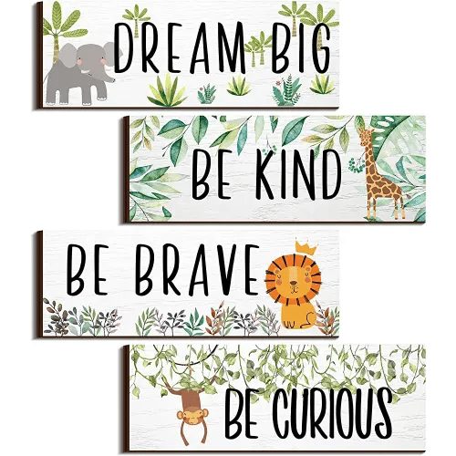 4 Pieces Woodland Nursery Decor Safari Nursery Decor Cute Jungle Animal Room Decor Nursery Decorations for Bedroom Room 11x 3.9 Inches(Lively Animals,White Background)