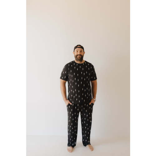 Men's Bamboo Short Sleeve Pajama | Midnight Lightning Bolt