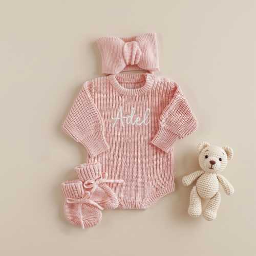 Embroidered Newborn Girl Outfit, Personalized Coming Home Set, Baby Girl Jumper, Newborn Sweater Romper, Baby First Christmas Gift