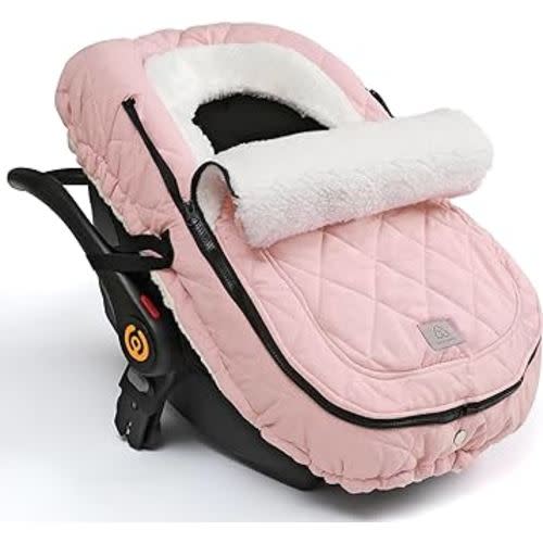 ACRABROS Car Seat Cover Baby: Winter Infant Carseat Canopy for Boy Girl Newborn, Zipper Peeping Window, Warm Cozy Cold Weather Waterproof Fitted, Pink