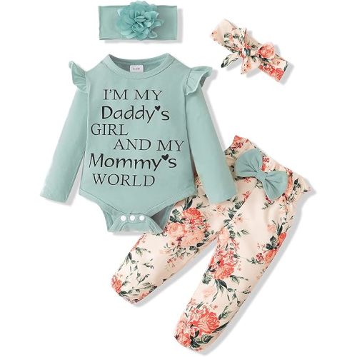 SUNNY PIGGY Newborn Infant Baby Girl Clothes Ruffle Romper Toddler Girl Floral Cotton Pant Sets Girls Clothing Outfit
