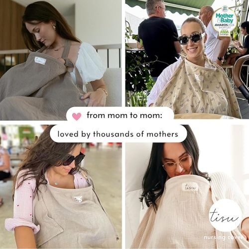 Nursing Cover for Baby Breastfeeding & Pumping | Multi Use Car Seat Stroller Cover | Breathable Soft Muslin Cotton | Breast Feeding Apron & Shawl by TISU (Dusty Green Rainbow)