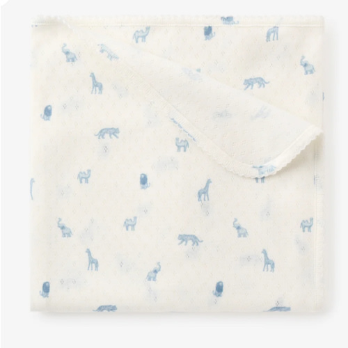 Blue Safari Print Organic Cotton Pointelle Baby Blanket – Elegant Baby