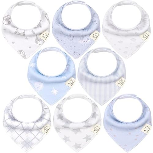 8-Pack Organic Baby Bandana Bibs for Boys, Girls - Super Absorbent Triangle Baby Bibs for Drooling and Teething Infant, 100% Cotton Extra Soft for Newborn, Infant 0-36 Months (Constellation)
