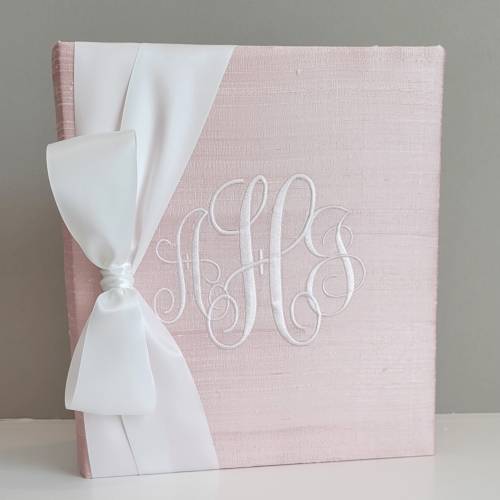 Monogrammed Silk Baby Memory Book, Heirloom First Year Keepsake