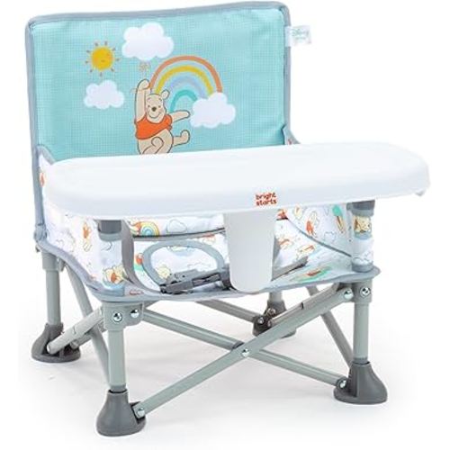 Bright Starts Disney Winnie The Pooh Pop 'N Sit Portable Booster, Indoor/Outdoor Use, Floor Seat with Feeding Tray, 6 Mos - 3 Yrs