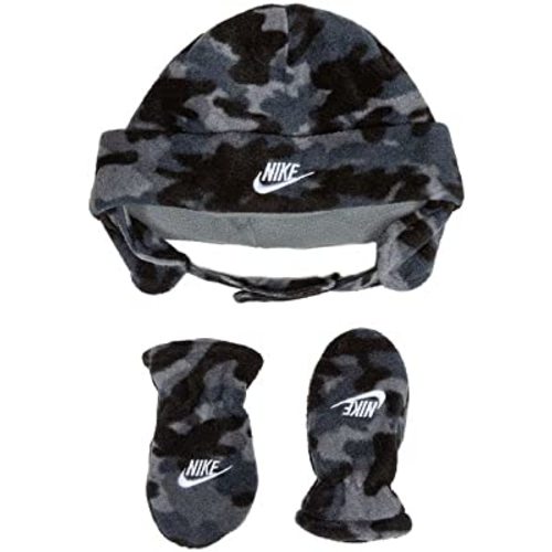 Nike Infant Boys' Beanie with Ear Flaps & Mittens 2-Piece Set - Grey Camo- Infants (One Size Fits All)
