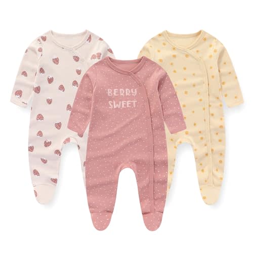 JELYLOVE Unisex Baby Boy Girl Footies Rompers Cotton Long Sleeve 3 Pack Infant Jumpsuits 0-12Months Babies' Outfits