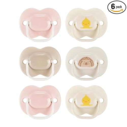 Tommee Tippee Ultimate Fit Newborn Pacifiers, 0-6 Months, Extra Air Holes, Symmetrical Nipple and Shield, 100% BPA Free Silicone, Dishwasher & Sterilizer Safe, Pink and Beige, Pack of 6